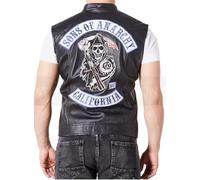 ZM ATTIRE Gilet et sweat à capuche en cuir pour homme avec inscription « Son of Anarchy Biker Club California », Cuir véritable - Gilet noir, M