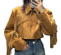 ZM ATTIRE Veste courte en daim à franges style western pour femme, Marron - Suédine, S