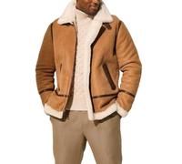 ZM ATTIRE Veste en cuir de daim en peau de mouton marron pour homme Style hiver aviateur B3 Bomber Pilote, L