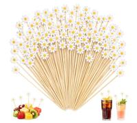 ZMaglorian 100 Piques Apéritif Fleurs en Bois, Pics Apéritif Marguerites 13 cm pour Apéro, Décoration Cocktail pour Fromage Fruit Burger, Piques Apéritif pour Buffet & Fête