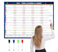 ZMaglorian Calendrier 2027 Mural Effaçable - 86x36 cm Double Face avec 4 Marqueurs et Éponge, Planner 2027 Bureau et Famille, Calendrier Perpétuel pour Anniversaire, Alternative au Numérique