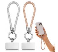 ZMaglorian Lot de 2 Dragonne Téléphone Portable - Chaîne en Strass Brillant pour Clés & Sac, Cordon Téléphone Main Courte avec Mousqueton (Or & Argent)