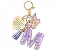 ZMaglorian Porte-clés Lettre pour Filles 8-14 Ans, Résine Pailletée avec Papillon & Gravure d’Encouragement, Cadeau en Acier Inoxydable pour Anniversaire, Pâques, Communion, Confirmation