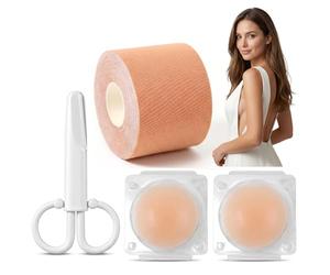 ZMaglorian Soutien gorge invisible dos nu adhésif - Set de boob tape avec 4 pastilles silicone réutilisables, remonte sein adhésif pour poitrine A-G, body tape pour robe dos nu