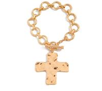 ZMANYIJEW Bracelet à chaîne épaisse pour femme - Bracelet doré et argenté - Croix dorée - Cœur à bascule, One Size, Acier allié, Pas de gemme