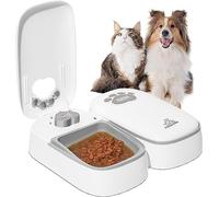 ZMAYPLUS Mangeoire Automatique à 2 Repas, alimentateur chronométré pour Chats et Chiens avec Affichage, Distributeur de Nourriture sèche ou Semi-Humide, 1 à 48 Heures avec mangeoire Automatique