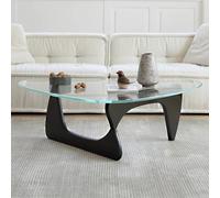 ZMAZHANG Tables Basses triangulaires en Verre pour Salon, Table Basse Noguchi, Table Basse Ovale avec Base en Bois Massif, Table d'appoint Abstraite en Verre Noir Moderne du Milieu du siècle pour bur