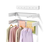 ZMBESUP Étendoir à Linge amélioré de 80 cm, Support Mural Pliable, 5 tiges en Aluminium avec 6 Crochets, Support de séchage Pliable pour Salle de Bain, Blanc