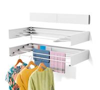 ZMBESUP Étendoir à linge pliable, étendoir mural rétractable, 61 cm de large, 3,9 m linéaire, 4 tiges en aluminium, capacité de 27,2 kg (blanc, 60 cm)