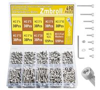 Zmbroll Lot de 490 vis à métaux M2,5 à tête hexagonale en acier inoxydable 304 - Petites vis M2,5 x 4/5/6/8/10/12/16/20 mm - Écrous hexagonaux métriques avec clé