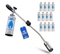 ZMC Brûleur pour mauvaises herbes 2,5 kW avec allumage piézoélectrique + 12 cartouches de gaz de 227 g - Désherbant et allumeur pour barbecue jusqu'à 1400 °C - Dispositif de combustion pour jardin