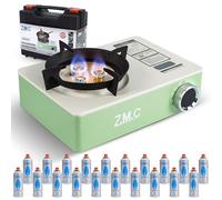 ZMC Réchaud à gaz 1 feu 3500 W avec système à 3 brûleurs et allumage piézo avec 20 cartouches de gaz, réchaud de camping portable avec mallette de transport, compact et léger 1,4 kg, réchaud