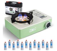 ZMC Réchaud à gaz 1 feu 3500 W avec système à 3 brûleurs et allumage piézoélectrique, réchaud de camping portable avec mallette de transport, compact et léger 1,4 kg, réchaud à gaz avec 12 gaz