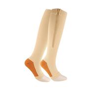 ZMCGNO 1 Paire de Bas de Contention Unisexes à Fermeture éclair for Mollets, for Hommes et Femmes, Chaussettes de Maintien Fines et Ouvertes for la Marche(Copper-Beige,XX-Large)