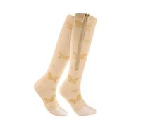 ZMCGNO 1 Paire de Bas de Contention Unisexes à Fermeture éclair for Mollets, for Hommes et Femmes, Chaussettes de Maintien Fines et Ouvertes for la Marche(Butterfly-Beige,S-M)