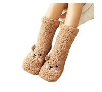 ZMCGNO Chaussettes de sol for femmes, automne et hiver, en velours, molleton corail, pantoufles maison, chaussettes neige, for tapis(Brown bear)