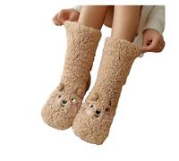ZMCGNO Chaussettes de sol for femmes, automne et hiver, en velours, molleton corail, pantoufles maison, chaussettes neige, for tapis(Light coffee)