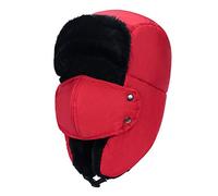 ZMCGNO Hiver Chaud Froid Épaississement Velours Hommes Femmes en Plein Air Nez Oreille Protection Coton Bomber Chapeau Peluche Coupe-Vent Masque(Red)