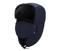 ZMCGNO Hiver Chaud Froid Épaississement Velours Hommes Femmes en Plein Air Nez Oreille Protection Coton Bomber Chapeau Peluche Coupe-Vent Masque(Blue)