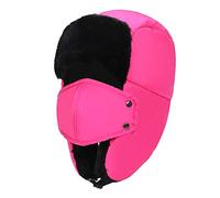 ZMCGNO Hiver Chaud Froid Épaississement Velours Hommes Femmes en Plein Air Nez Oreille Protection Coton Bomber Chapeau Peluche Coupe-Vent Masque(Mei Red)