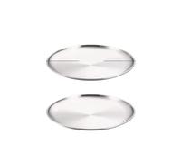 ZMCGNO Lot de 2 assiettes à dîner rondes en acier inoxydable, plateau peu profond, doré et argenté, for fruits viandes(2Pcs 14cm Silver)