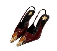 ZMCGNO Sandales à bout pointu en cuir verni for femmes, escarpins à talons hauts, chaussures de banquet de mariage(9.5CM Wine red,40)