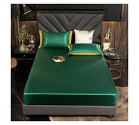 ZMCGNO Sensation De Froid Glace Soie Drap De Lit Ensemble De Literie avec Taie d'oreiller Drap De Lit Simple Pleine Reine King Size Couette Couvre Literie(Green,180x200cm 3pcs)