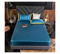 ZMCGNO Sensation De Froid Glace Soie Drap De Lit Ensemble De Literie avec Taie d'oreiller Drap De Lit Simple Pleine Reine King Size Couette Couvre Literie(Blue,180x200cm 3pcs)