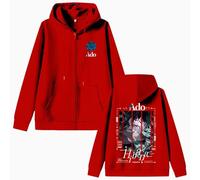 ZMCLZMD Ado World Tour 2025 Hibana Zipper Sweats À Capuche Retro Hoodie Trendy Style Couple's Top Classique Kangaroo Pocket Cordon Hood Design Unisex-Red||x_s