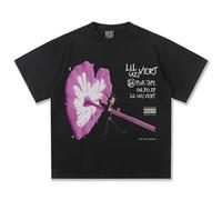 ZMCLZMD Lil Uzi Vert Printemps Et Été Double Fil Coton T-Shirt Américain Rétro Respirant Imprimé Manches Courtes Hommes TideSuitable pour Les Couples Hommes Et Femmes S-3XL-Black||s