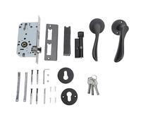 ZMCPODALK Black Interior Door Lever Passage Handle with Lock, Glow in Dark Tongue and Grid Pattern Design, Iron and Aluminium Door Handle Set for Bedroom Bathroom Closet