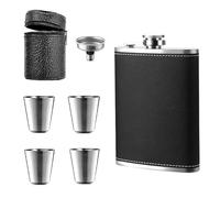 ZMDMAH Hip Flasque en cuir litchi noir et acier inoxydable - 4 tasses de 227 ml - Convient pour le port d'alcool, Mini flasque en acier inoxydable pour hommes et femmes