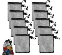 ZMDMAH Lot de 10 sacs de rangement portables, 15 cm x 20 cm, en nylon noir, avec cordon de serrage pour jouets, articles de sport, plongée, activités de plein air et plus encore
