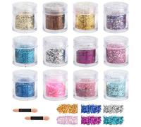 ZMDMAH Lot de 12 poudres pailletées pour le visage, les festivals, 10 g, avec éponge à ongles, bâton pour festivals, fêtes, raves, mascarade, couleurs vives, accessoires festifs