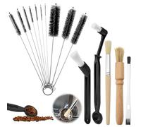 ZMDMAH Lot de 15 pinceaux de nettoyage pour machine à expresso - Avec manche en bois et petite paille - Pour haricots, céréales, café