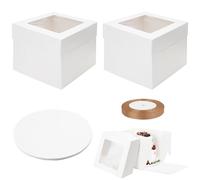 ZMDMAH Lot de 2 boîtes à gâteau rectangulaires, 25 x 25 x 20 cm, boîtes de transport pour gâteaux, boîtes à gâteau carton blanc de qualité supérieure, fenêtre transparente, ouverture latérale