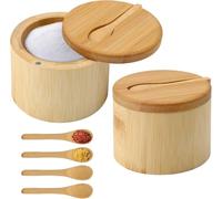 ZMDMAH Lot de 2 boîtes à sel en bambou de 6 oz avec couvercle pivotant magnétique et cuillère - Boîte de rangement ronde pour le stockage du sel, des épices, du poivre, des herbes