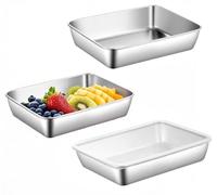 ZMDMAH Lot de 3 bols à paner rectangulaires en acier inoxydable - 25 × 19 × 5 cm - Avec couvercle - Plaque de cuisson avec couvercle - Pour escalopes, viande, poisson, passe au lave-vaisselle