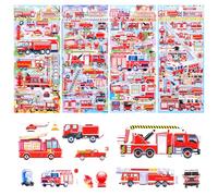 ZMDMAH Lot de 4 feuilles d'autocollants 3D pompiers pour enfants - Autocollants Puffy pour enfants - Autocollants de pompiers pour garçons et filles - Autocollants de récompense - Fête d'anniversaire