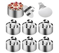 ZMDMAH Lot de 6 Anneaux à emporte Piece Rond Inoxydable de 8 cm avec 6 couvercles et 1 Pelle pour la Fabrication de gâteaux en Mousse, Biscuits et Pudding