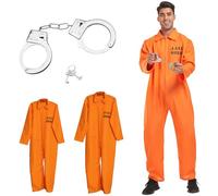 ZMDMAH Unisexe Classic Orange Prisoner Overall Jumpsuit Boiler Suit avec menottes, Convict Prison Inmate Fancy Dress Costume Outfit, Cosplay pour condamnés, prisonniers et voleurs (L)