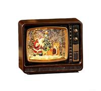 ZMdooreasy Boîte à musique TV de Noël à LED avec effet chute de neige et musique festive, ornement décoratif avec scènes de Père Noël, bonhomme de neige, élan, Père Noël en cuivre