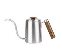 ZMdooreasy Bouilloire en acier inoxydable 304 à long bec verseur, cafetière à col de cygne de 600 ml avec poignée en bois, carafe d'infusion précise pour thé et café, multicolore (argent)