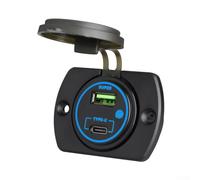 ZMdooreasy Chargeur de voiture 66 W double port USB, interrupteur tactile étanche avec anneau LED, PD et pour QC3.0 charge rapide pour voiture, moto, bateau, camping-car 12 V 24 V (lumière bleue)