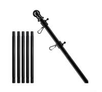 ZMdooreasy Ensemble de mât de drapeau noir robuste de 1,8 m, en acier inoxydable résistant à la rouille avec anti-pivotement à 360 degrés, hauteur réglable pour drapeaux de 5,1 x 9,1 x 1,5 m, 1,8 x