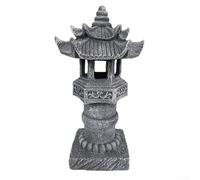 ZMdooreasy Lanterne de jardin en résine à énergie solaire en forme de pagode, lumière orientale, zen, texture de pierre, étanche, lampe décorative d'extérieur pour patio, pelouse, cour, chemin