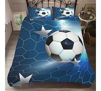 ZMDQD Housse de Couette 200x200 Ballon de Foot Bleu Parure de Lit 1 Personne Sets de Housse Couette avec Fermeture Éclair 100% Microfibre Respirant Fin et léger avec 2 taie d'oreillers de 65 x 65 cm