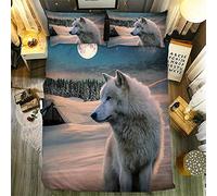 ZMDQD Parure de Lit 200x220 Adulte Loup Blanc Animal Sets de Housse Couette Respirant, Fin et léger Imprimé Microfibre Brossée avec 2 Taies d'oreiller 65x65cm