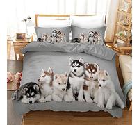 ZMDQD Parure de lit 220x240 Adulte Chien Husky Housse de Couette Microfibre + 2 Taies D'oreillers 65x65cm Avez Fermeture Éclair