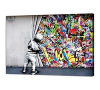 ZMFBHFBH Banksy Toile Mur Art Graffiti Street Art Moderne Coloré Créatif Bansky Image Affiche et Impressions Toile Peinture 70x140cm (28x55in) Avec Cadre